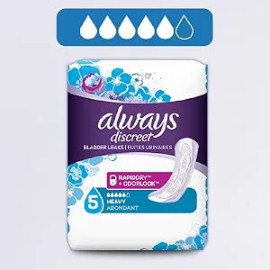 Always Discreet Extra Heavy Long Incontinence Pads Up to 100% Leak-Free ProtectionWhite 45 Count - Always Discreet Pads are ideal for frequent leaks.
