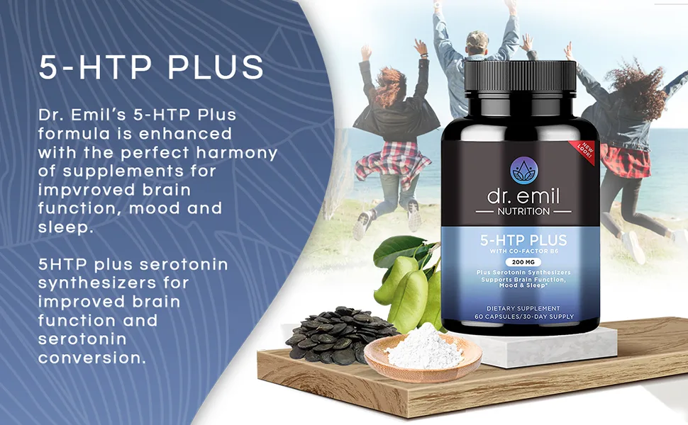 DR. EMIL NUTRITION 200 MG 5-HTP Plus with SAM-e to Maintain Normal Healthy Sleep and Create a Sense of Wellbeing - 5HTP Supplement with Vitamin B6-60 Vegan Capsules 30 Servings - Dr. Emil