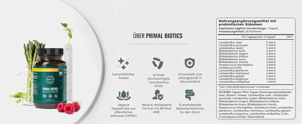 Primal Harvest Biotics - 30 capsules - 15 bacterial strains - 80 billion KBE + inulin and living cultures - Laboratory - Latest -resistant capsules - module 3 image 2