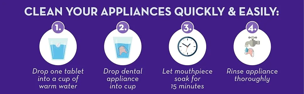Retainer Brite Tablets for Cleaner Retainers and Dental Appliances - 96 Count - clean your appliances quickly and easily in 4 steps