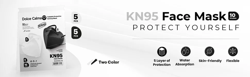 POWECOM KN95 Face Mask 10 PCs for Men & Women Updated Breathable 10 Pack - 10 pack multicolor multi color colour colorful k95 masks kn95 face masks dolce calma 5 layer black