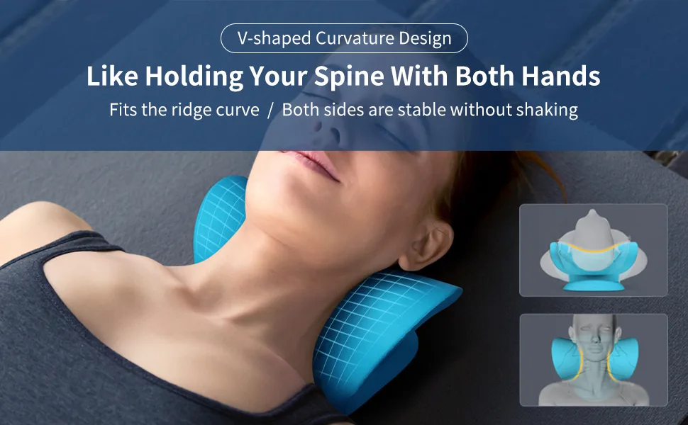 Neck and Shoulder Relaxer Cervical Traction Device for TMJ Pain Relief and Cervical Spine Alignment Chiropractic Pillow Neck Stretcher(Blue) - Neck corrector