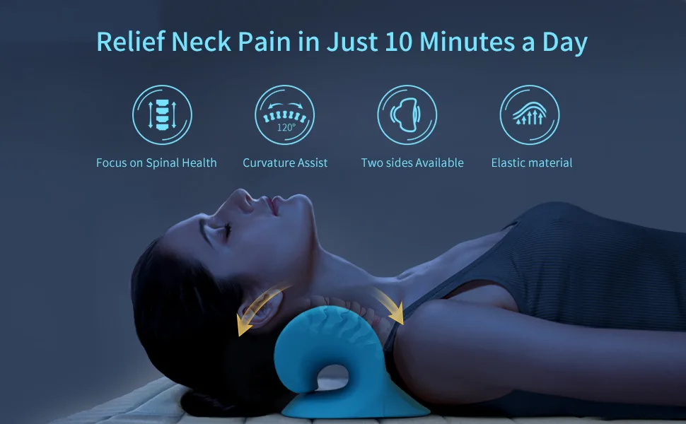 Neck and Shoulder Relaxer Cervical Traction Device for TMJ Pain Relief and Cervical Spine Alignment Chiropractic Pillow Neck Stretcher(Blue) - Restcloud P.health Neck and Shoulder Pillow