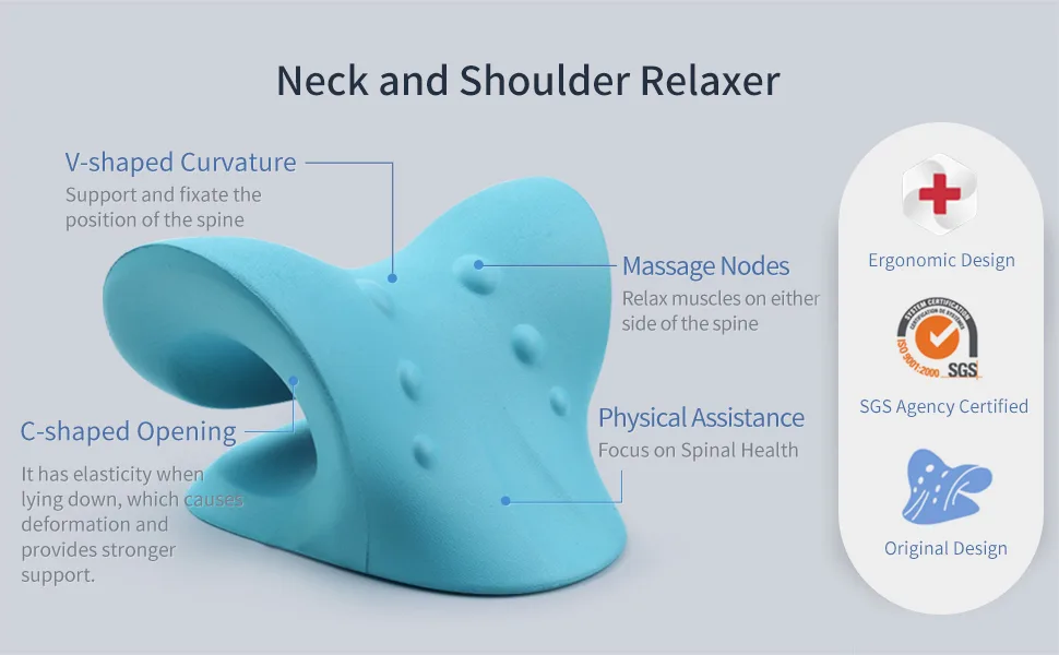 Neck and Shoulder Relaxer Cervical Traction Device for TMJ Pain Relief and Cervical Spine Alignment Chiropractic Pillow Neck Stretcher(Blue) - Restcloud P.health Neck and Shoulder Pillow