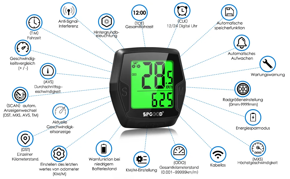 SPGOOD Bicycle Computer Wireless Tacho Bicycle Bicycle Taxo Wireless Bicycle Tachometer Bicycle Computer Kinder Bicycle Computer Wireless Radd computer Wireless Bicycle Tacho - kabelloser fahrradcomputer