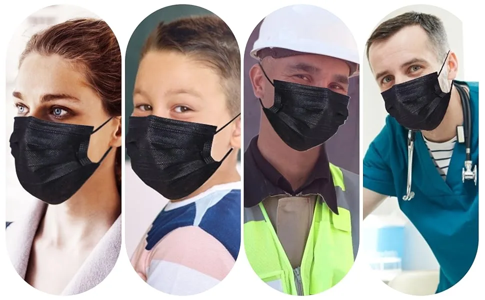 100 Pack Disposable Face Masks with Elastic Ear LoopBreathability Comfort-Black - masks