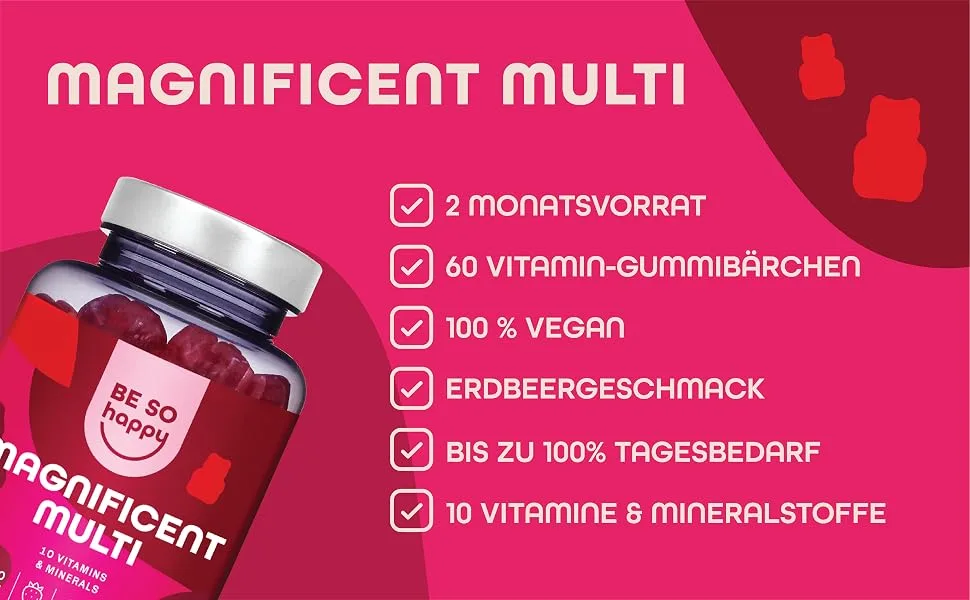 Multivitamin gummy bears complex for immune system with vitamin A B6 B12 C D and E 60 rubber vegan besohappy Magnificent Multi - be so happy