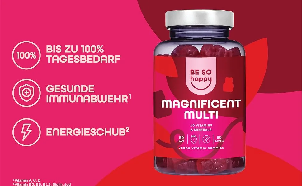 Multivitamin gummy bears complex for immune system with vitamin A B6 B12 C D and E 60 rubber vegan besohappy Magnificent Multi - be so happy