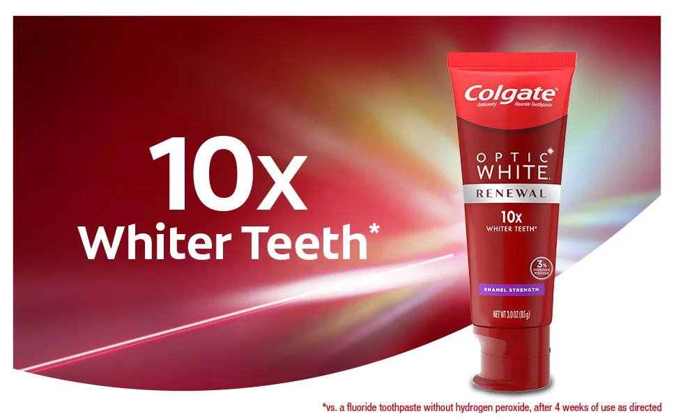 Colgate Optic Renewal Teeth Whitening Toothpaste with Fluoride Hydrogen Peroxide Enamel Strength White Wintergreen 3 Ounce (Pack of 2) - colgate toothpaste, optic white toothpaste, teeth whitening toothpaste, whitening toothpaste