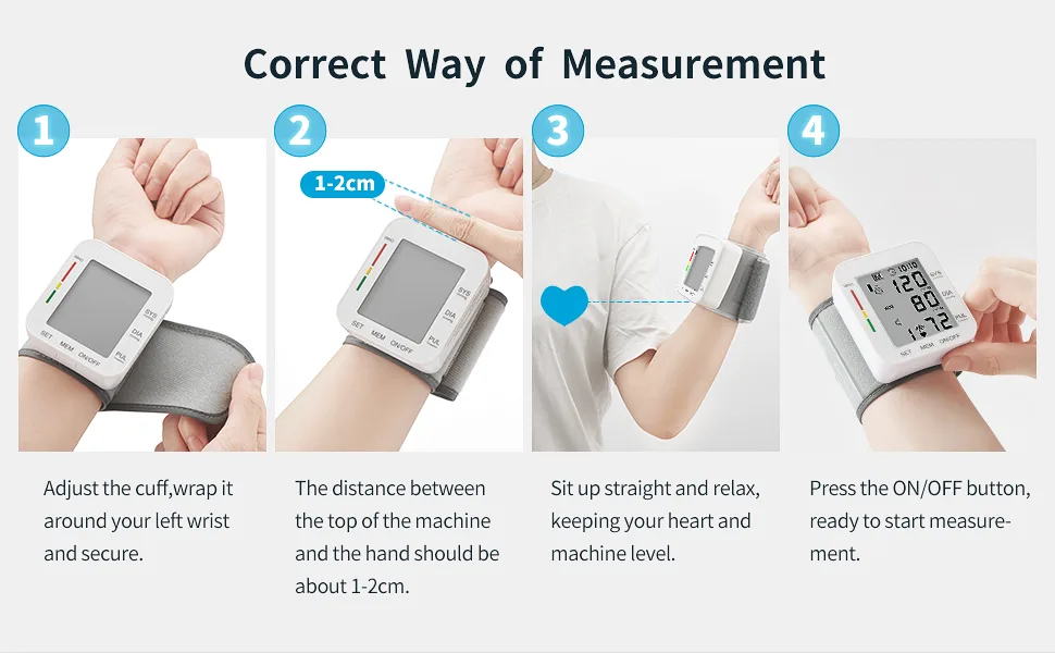 MMIZOO Blood Pressure Monitor Large LCD Display & Adjustable Wrist Cuff 5.31-7.68 inch Automatic 90x2 Reading Memory for Home Use (CK-102S) - product information 10