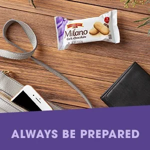 Pepperidge Farm Milano Dark Chocolate Cookies Multipack Tub White 0.75 Oz 20 Count - Milano cookie snacks on a desk