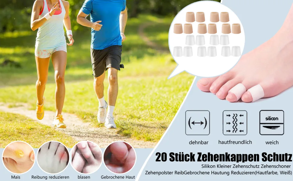 20 pieces toe caps protector silicone small toe protector toe pads reduce friction (skin color white) - Zehenkappen Zehenschutz