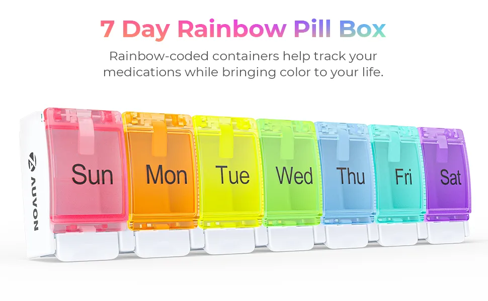 AUVON Weekly Pill Organizer Arthritis Friendly, BPA Free Travel 7 Day Pill Box Case with Spring Open Design and Large Compartment to Hold Vitamins, Cod Liver Oil, Supplements and Medication Cream White - 7 day pill box