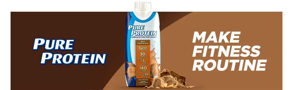 Pure Protein Chocolate Protein Shake  30g Complete Protein  Ready to Drink and Keto-Friendly  Vitamins A C D and E plus Zinc to Support Immune Health  11oz Bottles  4 Pack - image