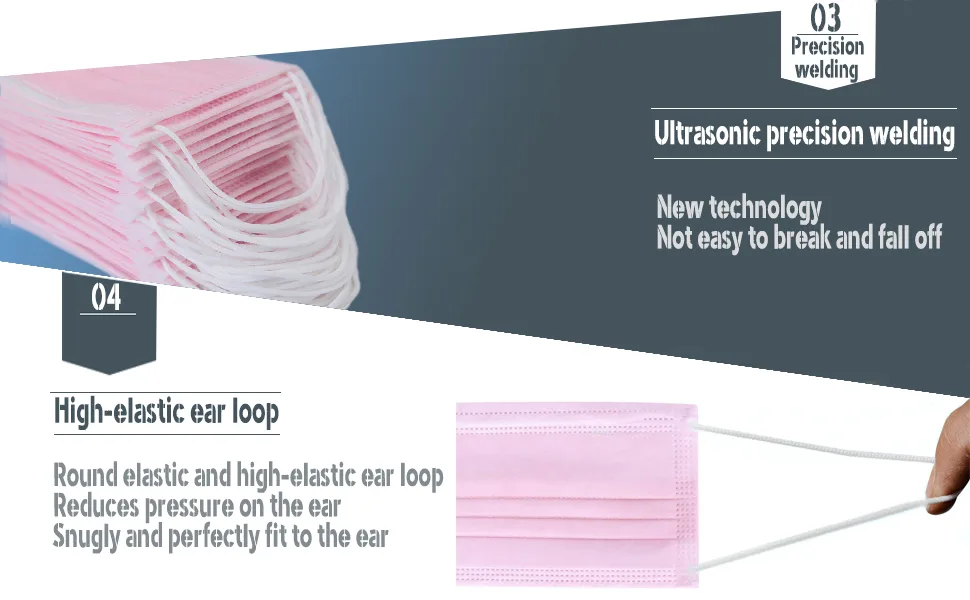 Wecolor 100 Pcs Disposable 3 Ply Earloop Face Masks Suitable for Home School Office and Outdoors (Pink) - product information 3