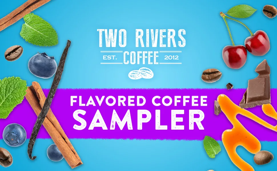 Two Rivers Coffee Flavored Coffee Pods Compatible with K Cup Brewers Including 2.0 Assorted Variety Pack Flavored Coffee 40 Count Assorted Flavored Coffee 40 Count (Pack of 1) - Two Rivers Coffee Flavored Sampler