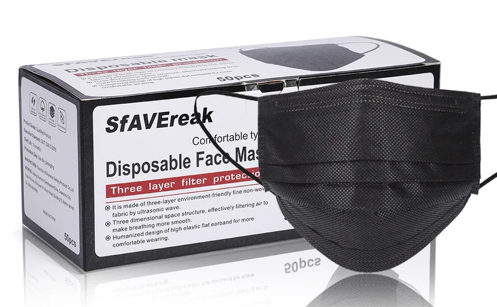 SfAVEreak Black Face Mask 50Pcs - black face mask