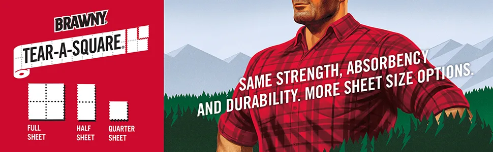 Brawny Tear-A-Square Paper Towels 16 Double Rolls = 32 Regular Rolls 3 Sheet Size Options Quarter Size Sheets - product information 1