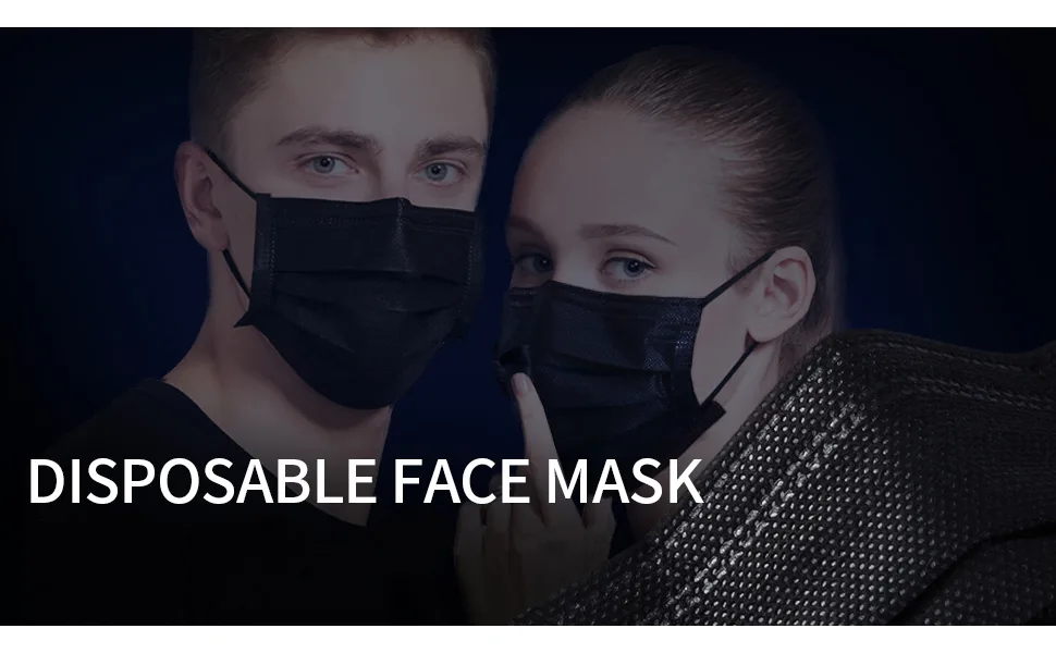 Disposable Face Masks Black Breathable Mask Mouth Cover with Elastic Ear Loop for Adult Men & Women (50pcs) - product information 2