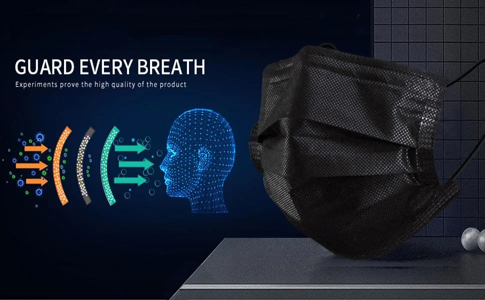Disposable Face Masks Black Breathable Mask Mouth Cover with Elastic Ear Loop for Adult Men & Women (50pcs) - product information 5