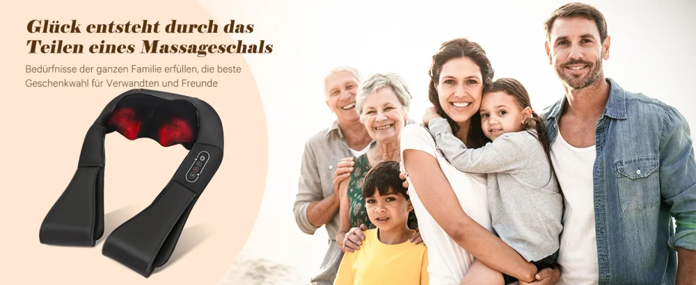 Shoulder neck massager back massage device with heat function 3D shiatsu kneading massage for very body muscle pain relief black - DE-Massager-7