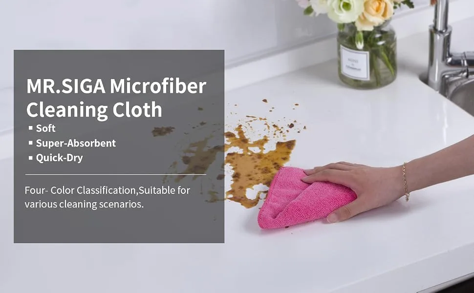 MR.SIGA Microfiber Cleaning ClothPack of 12Size:12.6" x 12.6" - MR.SIGA