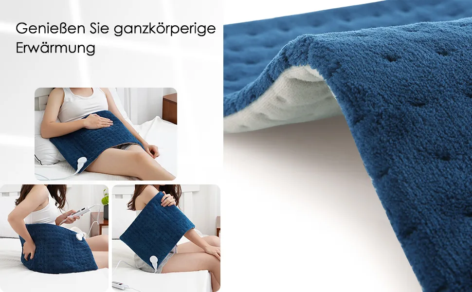 Heating pillows with automatic switch -off electrical heat pillow 30 x 60cm for back shoulder neck and temperature adjustment in 6 fast heating technology overheating protection blue - Elektrisches Heizkissen mit Abschaltautomatik