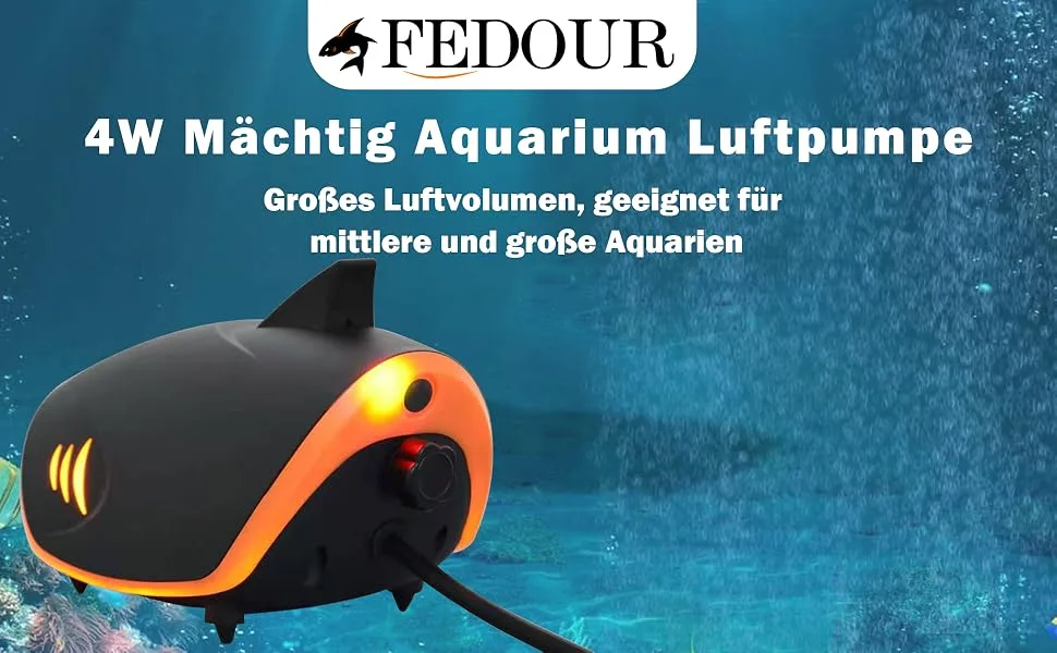 Fedour 4W powerful aquarium air pump 2 outputs quiet aquarium oxygen pump with all accessories for 50-700l Fish tank 4W with LED decor - Aquarium Luftpumpe