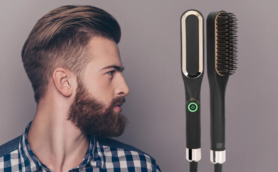Beard glids comb for men electrical beard gladge for fast bare styling 2 in 1 multifunctional heated beard brush hair straightener thermal brush (EU) - Bartglättungsbürste