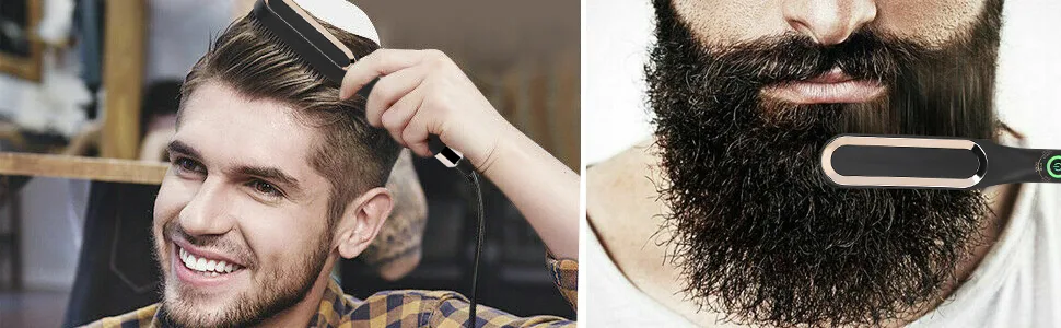 Beard glids comb for men electrical beard gladge for fast bare styling 2 in 1 multifunctional heated beard brush hair straightener thermal brush (EU) - Bartglättungsbürste