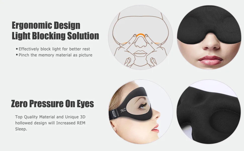 MZOO Sleep Eye Mask for Men Women 3D Contoured Cup Sleeping Mask & Blindfold Concave Molded Night Sleep Mask Block Out Light Soft Comfort Eye Shade Cover for Travel Yoga Nap Black - star feature