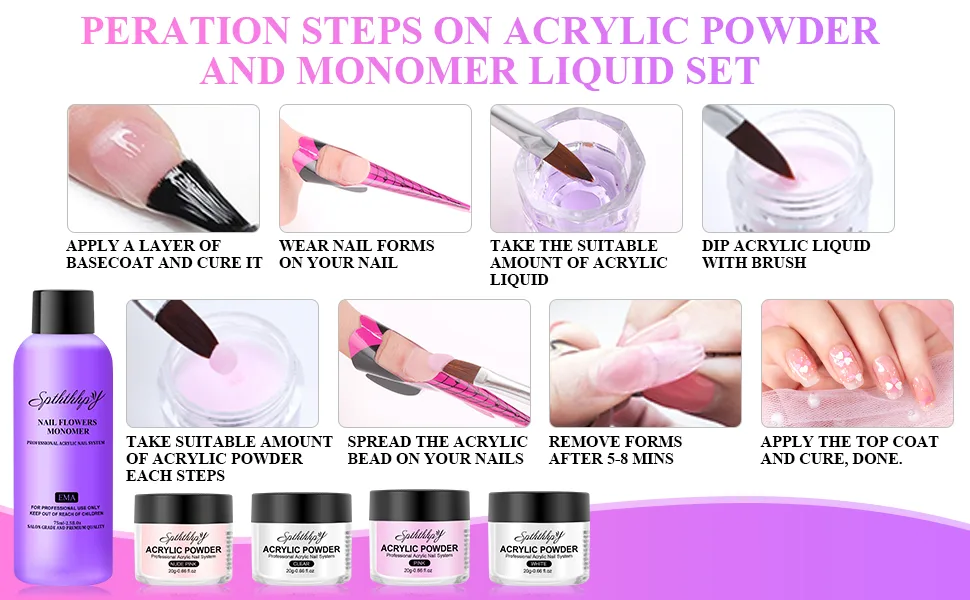 Sphthhpy Set powder and 75ml acrylic nail fluid 4 colors acrylic nail set no UV lamp required suitable for beginners and nail experts 75ml-white - product information 15