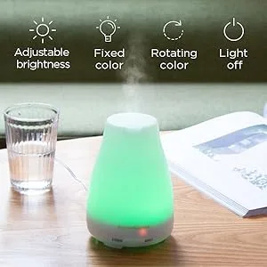 InnoGear Essential Oil Diffuser Upgraded Diffusers for Essential Oils Aromatherapy Diffuser Cool Mist Humidifier with 7 Colors Lights 2 Mist Mode Waterless Auto Off for Home Office Room Basic White - diffuser