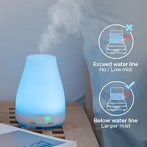InnoGear Essential Oil Diffuser Upgraded Diffusers for Essential Oils Aromatherapy Diffuser Cool Mist Humidifier with 7 Colors Lights 2 Mist Mode Waterless Auto Off for Home Office Room Basic White - diffuser