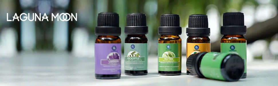 Lagunamoon Essential Oils Gift Set 6 Pcs Pure Essential Oils for Diffuser Humidifier Massage Aromatherapy Skin & Hair Care 10ML (Lavender Eucalyptus Lemongrass Orange Peppermint Tea Tree) - essential oils