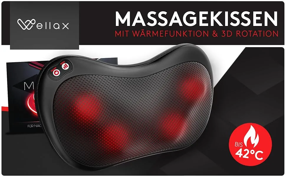 Wellax - massage pillow with heat function & 360 rotation - Shiatsu neck massage device with 3 speeds for shoulders & back - including extension belt - Neck massage black - product information 3