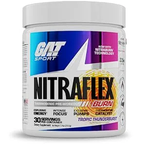 GAT NITRAFLEX Burn Pre Workout Thermogenic Powder - Tropic Thunderburst - 30 Servings - Nitraflex Burn