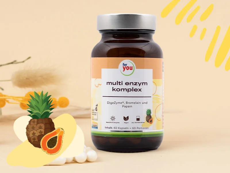 Multi enzyme complex |60 capsules Multienzymes from Digzyme with the enzymes alpha-amylase neutral protease cellulase lactase and lipase made by fermentation + enzymes bromelain & papain - multi enzym komplex