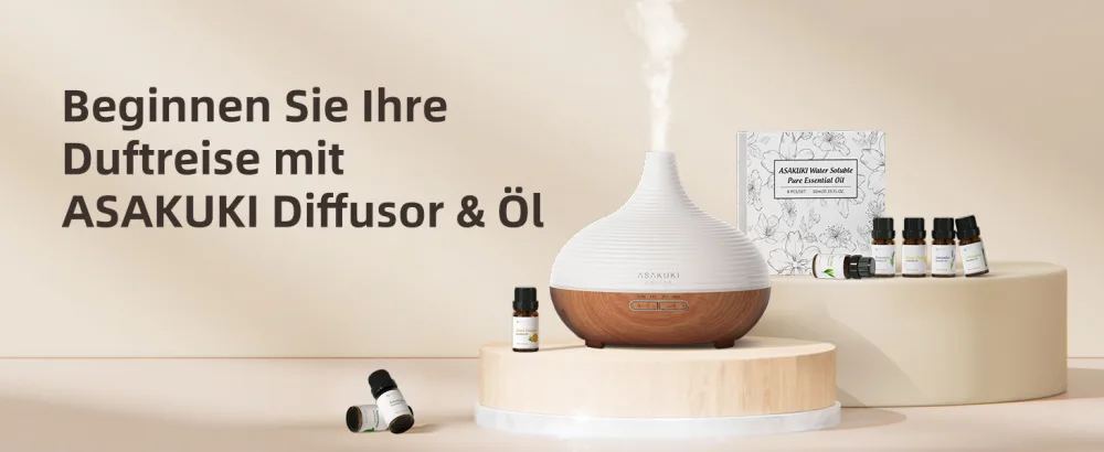 Asakuki 300ml aroma diffuser ultrasound humidifier with 8 * 10ml essential oils set diffuser 14-colored LED 23dB cool manure space humidifier yoga spa at home yellow with oils set - diffuser
