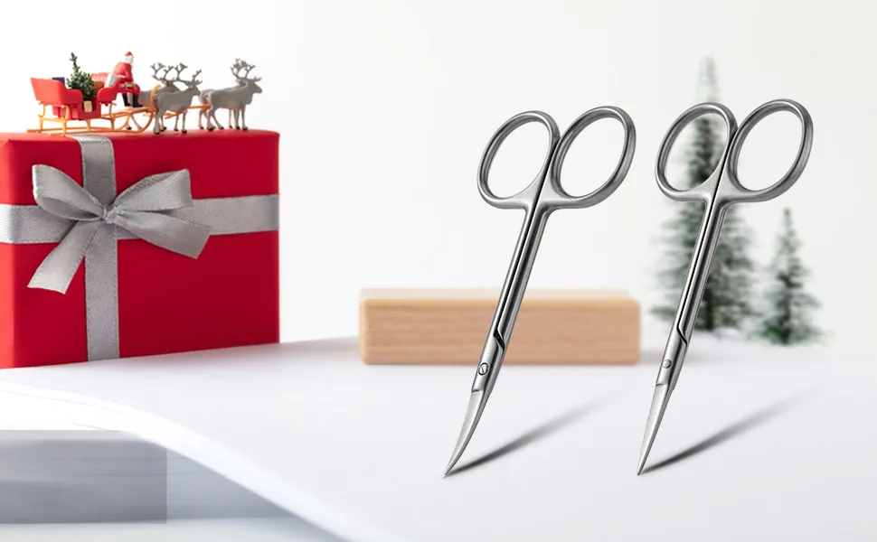BEZOX 2 PIECE Professional Nail Scissors - Extra Sharp Nail Scissors with Curved Blade and Straight Blade Dark Silver - eyebrow scissors nagelschere fein scharfe nagelschere schere nagelhaut spitze nagelhautschere