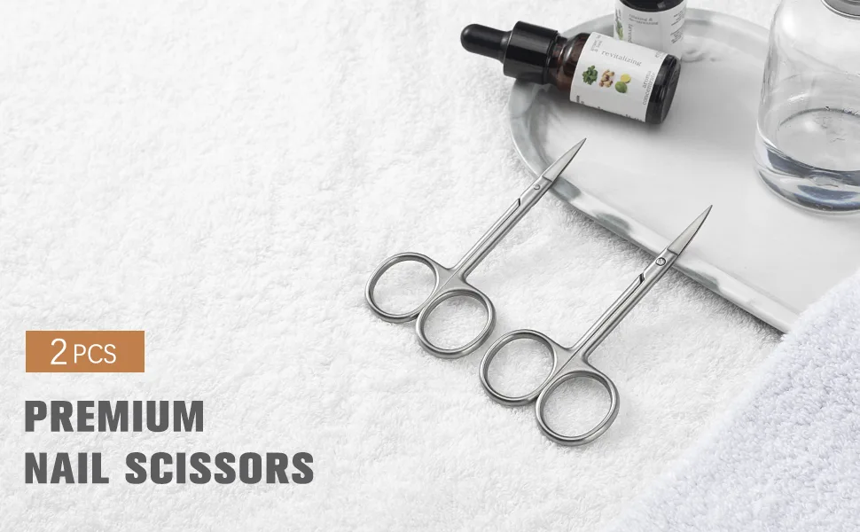 BEZOX 2 PIECE Professional Nail Scissors - Extra Sharp Nail Scissors with Curved Blade and Straight Blade Dark Silver - nagelhautschere nagelschere hautschere hautschere hautschere extra fein cuticle scissors