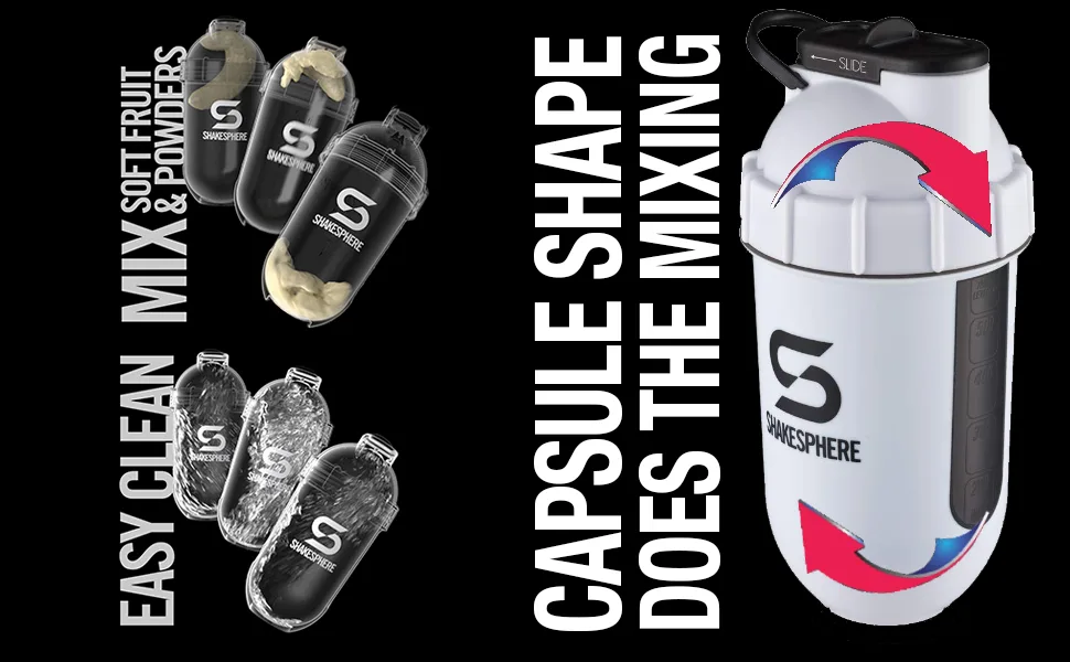 ShakeSphere Protein Shaker Bottle - Matte White - Black Window - 24oz - body