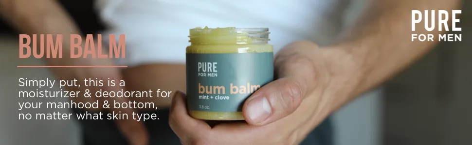 Pure for Men Bum Balm Eco Friendly Raw Lotion for Men - Mint & Clove - 3.8 oz. - hydrating deodorizing lotion soap cleansing body fresh shae butter hemp organic vegan