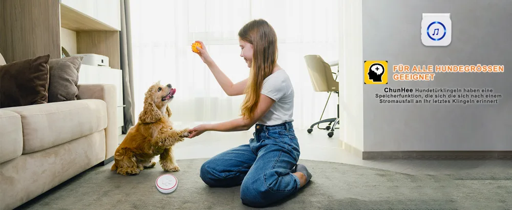 Chunhee wireless dog door bell/pet door bells sensor touched/recipient socket 55 ringtones and 5 steps adjustable volume/waterproof transmitter set d - product information 14