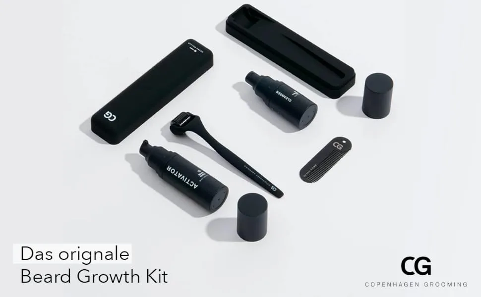 Copenhagen Grooming Set for Bart growth-the original beard growth set for a fuller stronger beard.With a proven growth activator serum dermar roller-250 days 8-part set - product information 8