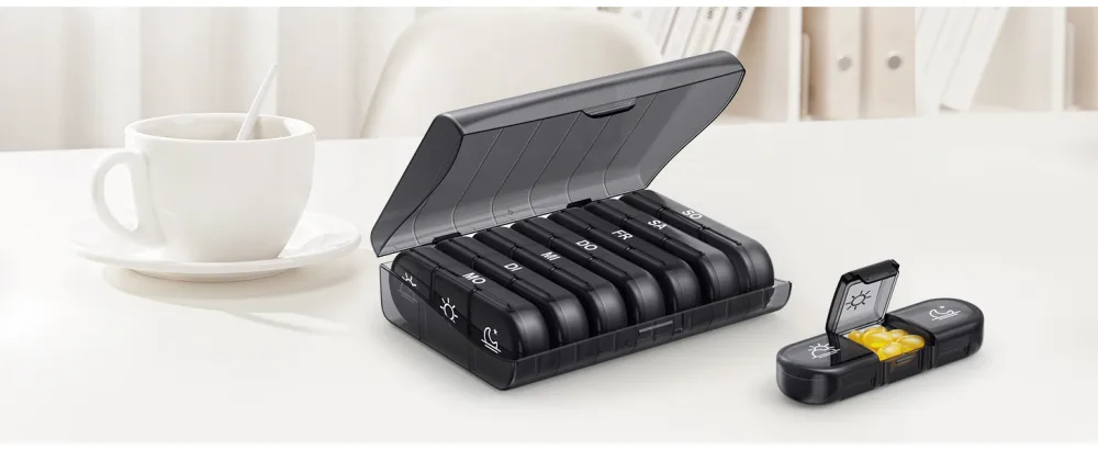 Auvon weekly pill box 7 days 3 compartments portable tablet box with large separate compartments for medication vitamins fish oil dietary supplements etc. (black) A-black - AUVON