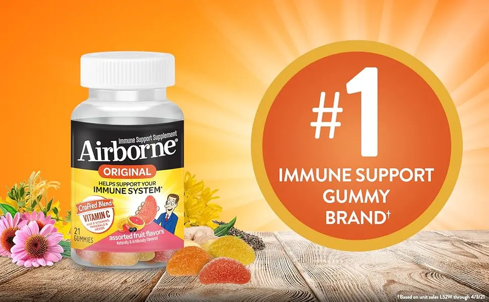 Airborne Vitamin C 750 mg - Fruit - 42 Gummies - Airborne Assorted Fruit Flavored Immune Support Gummies