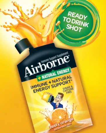 Airborne Vitamin C 750 mg - Fruit - 42 Gummies - Airborne Immune Support Plus Natural Energy Support Zesty Orange Energy Shot