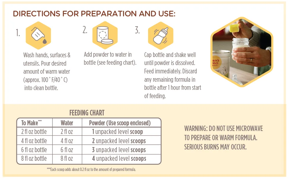 Burt's Bees Baby Organic Infant Formula With Iron Infant Milk 0-12 Months - 34 oz - Directions