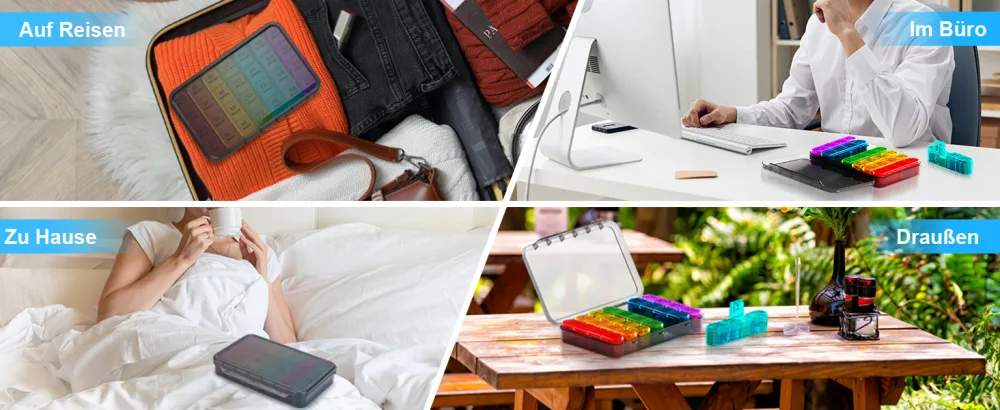 Pill dose 7 days 4 compartments tablet box 7 days 4 times a day pills 7 days in the evening portable medication box for storing tablets (removable/rainbow black) a black housing - tabletten box